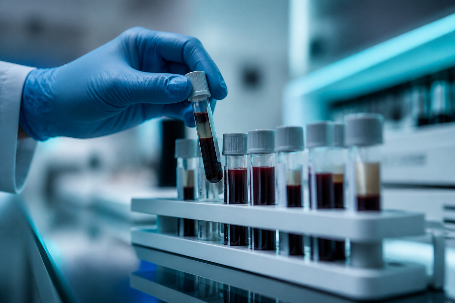 Blood samples prepared for laboratory analysis